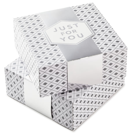 Hallmark 10" Large Gift Boxes with Wrap Bands (2-Pack: Silver and White, "Just For You") for Weddings, Graduations, Christmas, Valentine's Day, Birthdays