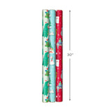 Trendy Reversible Christmas Wrapping Paper for Kids (3 Rolls: 120 sq. ft. ttl) Dinosaurs, Koalas, Polar Bears, Penguins, Camels, Zebras, Stripes