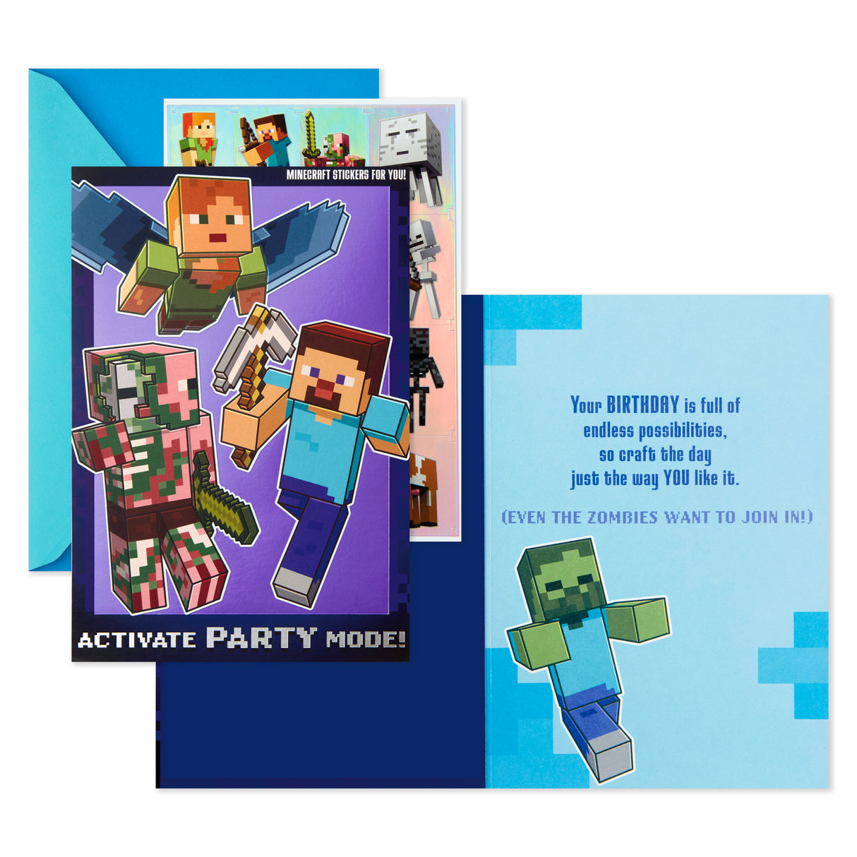 Minecraft Birthday Card for Kids with Stickers (Party Mode)